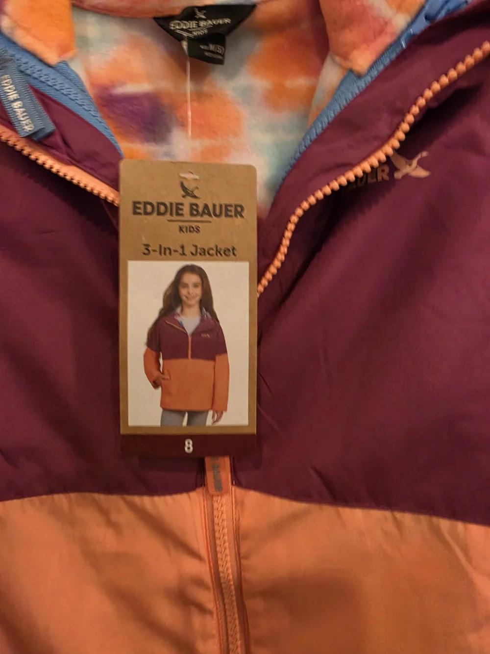 NEW! Eddie Bauer Kids' Two-Tone 3-in-1 Windbreaker Jacket. SIZE 8